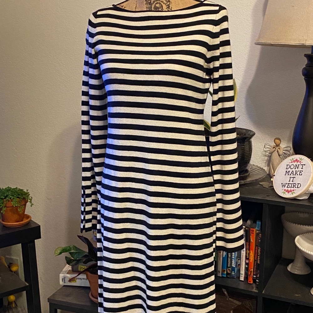 NWT B&W Stripe Boatneck Long Sleeve Dress